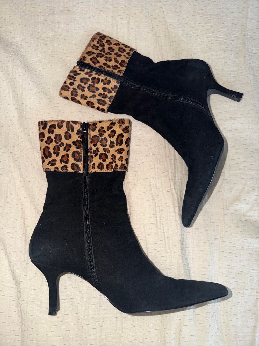 bp Black Suede Ankle Boots with Leopard Cuff